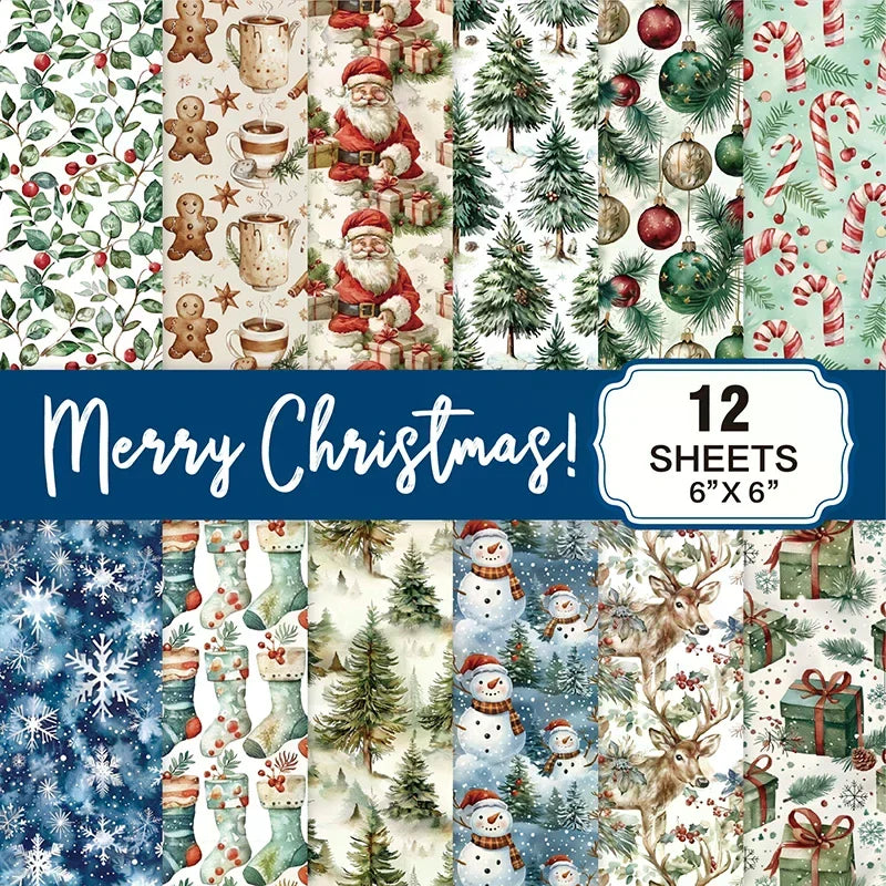 Christmas Scrapbook Paper Pad 6x6 | 12 Sheets 160gsm Acid-Free