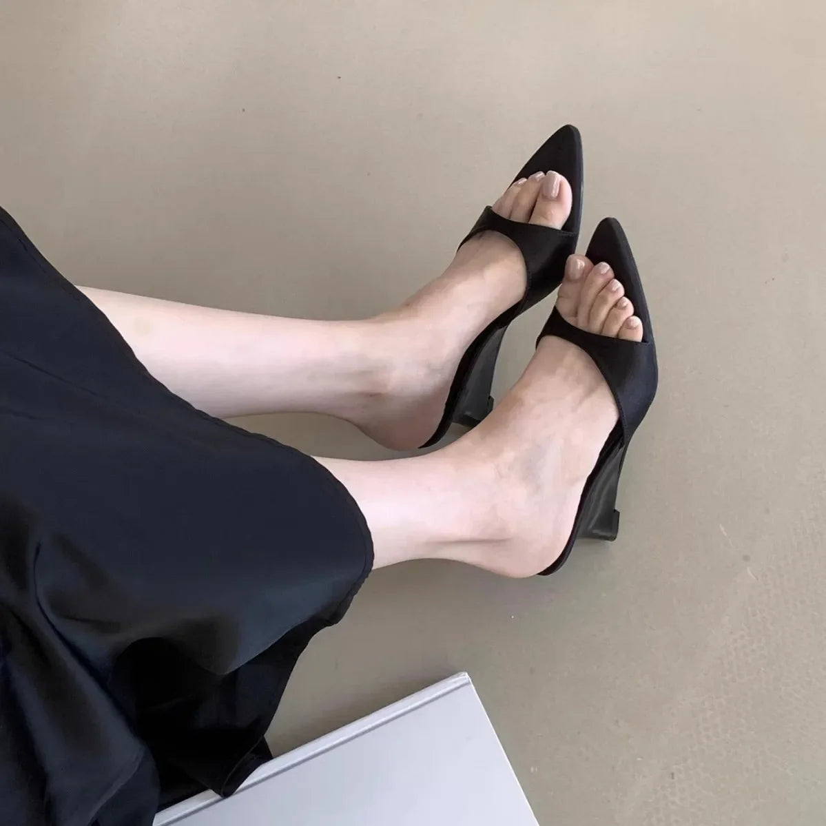 Women's Satin Wedge Slippers – Open Toe Slip-On Dress Slides