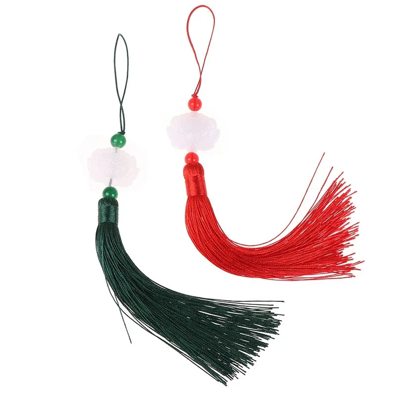 White Jade Lotus Fringe Trim Bookmark Silk Tassels Pendant DIY Sewing