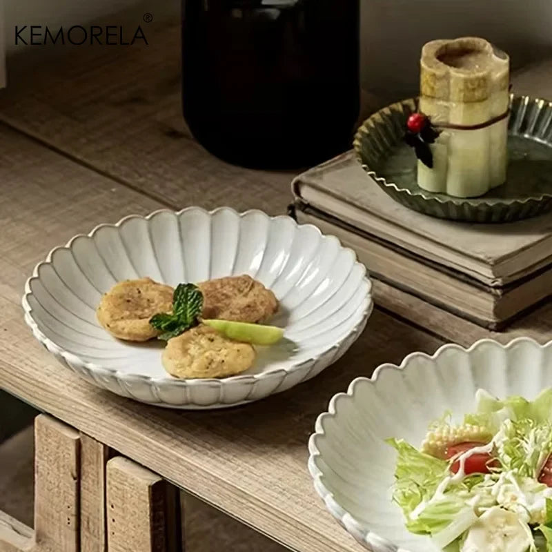 Nordic Ceramic White Glaze Dinner Plates & Bowls Set | KEMORELA
