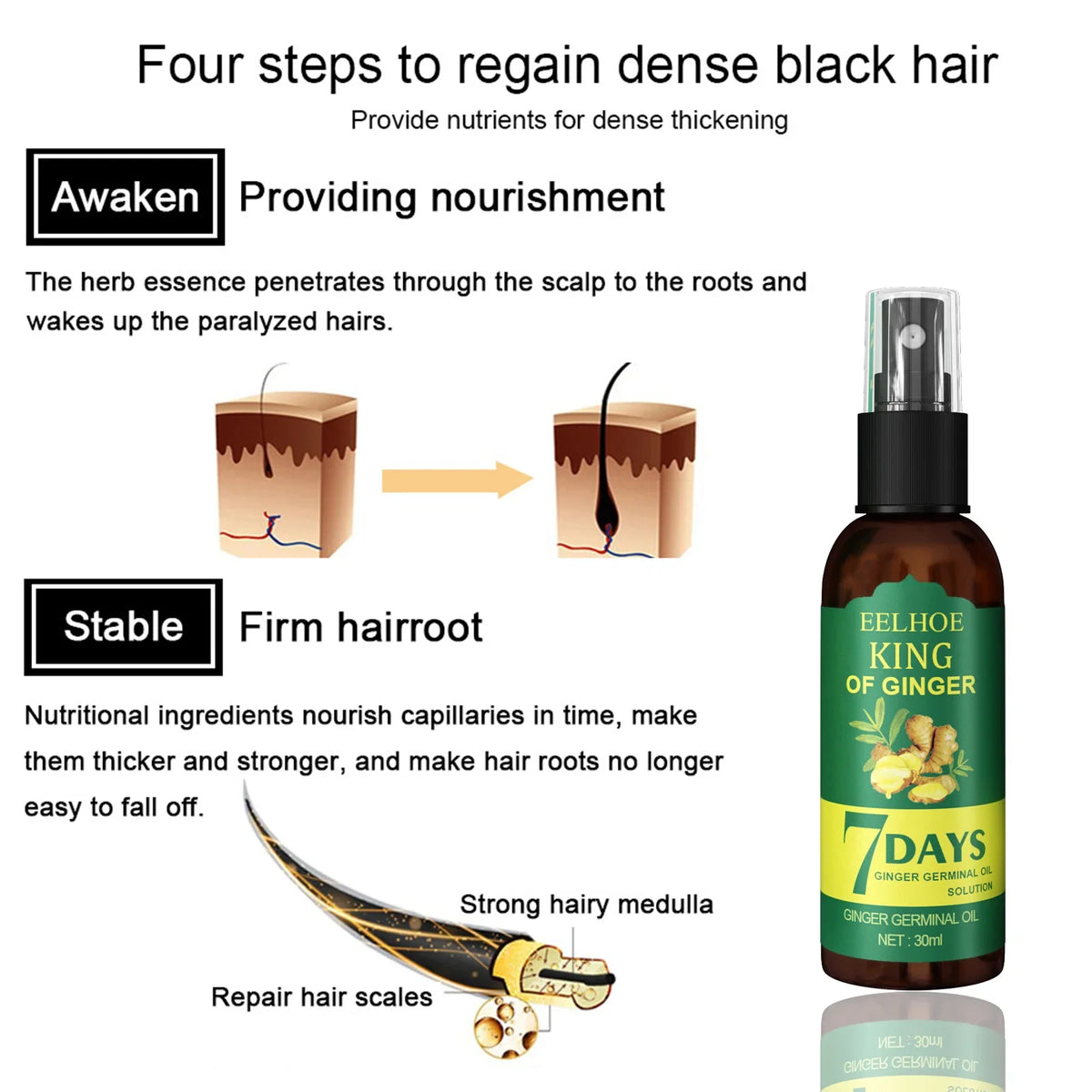 Ginger Root Scalp Serum Spray – Nourishing Mist for Dry Frizzy Hair
