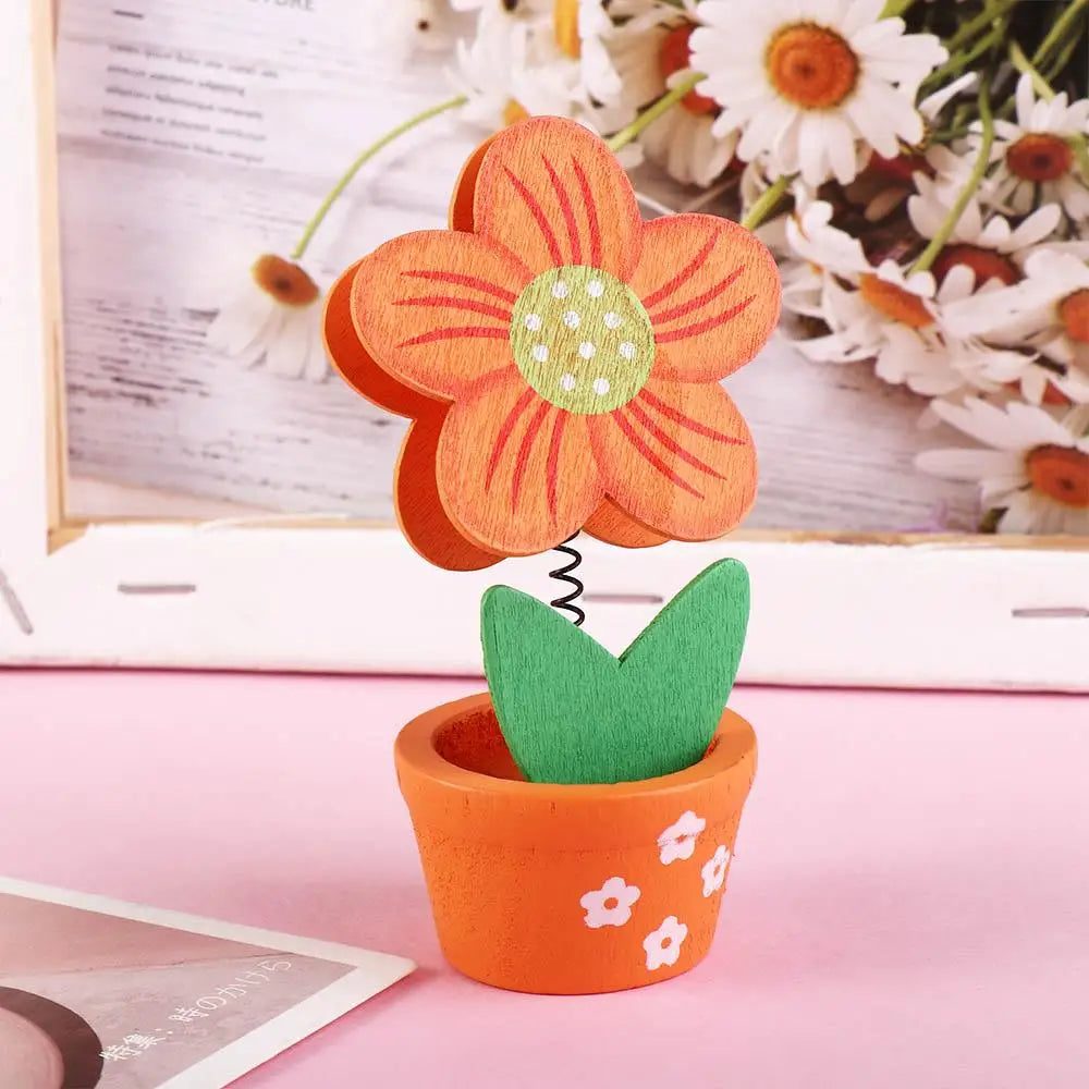 Wooden Flower Note & Photo Card Holder | Cute Desk Organizer