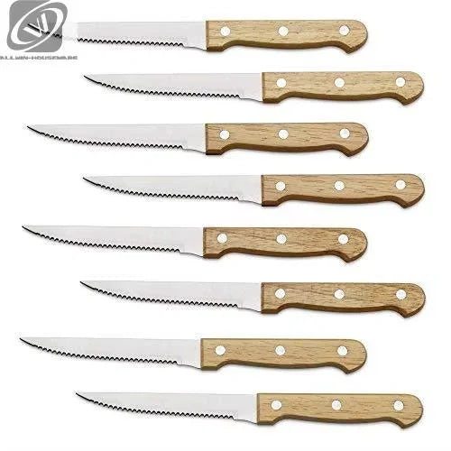 Serrated Steak Knives Set – Stainless Steel & Wood Handle