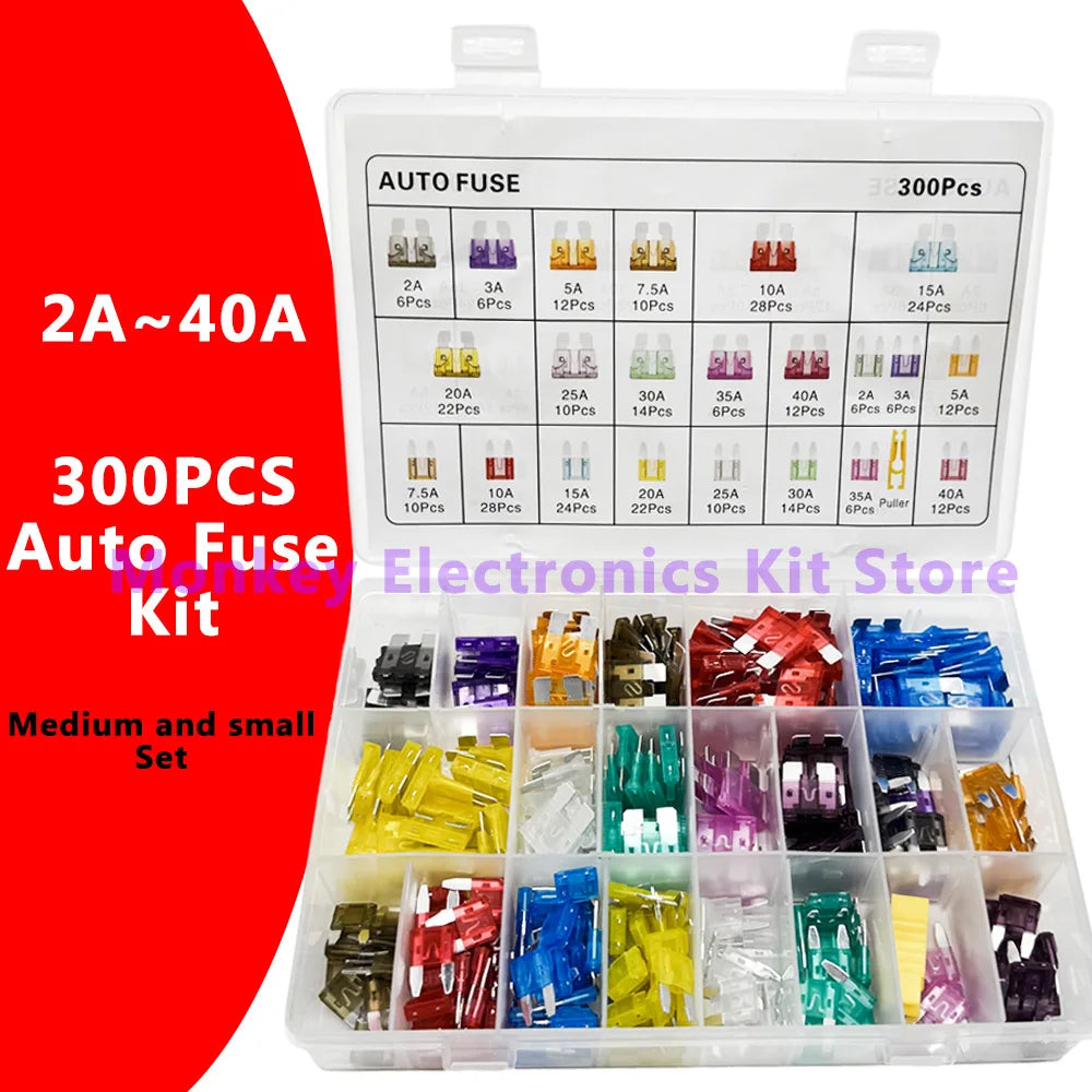 300 PCS Car Blade Fuse Kit 2A–40A | 11 Sizes + Storage Box