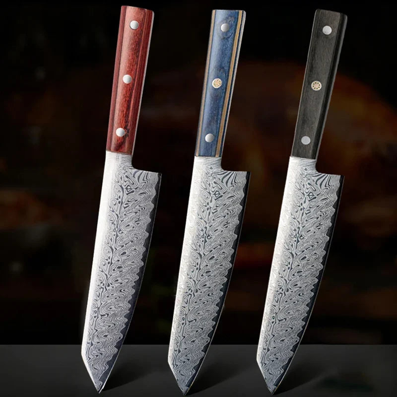 Damascus Steel Chef Knife Set – Japanese Wood Handle | 20cm Blade