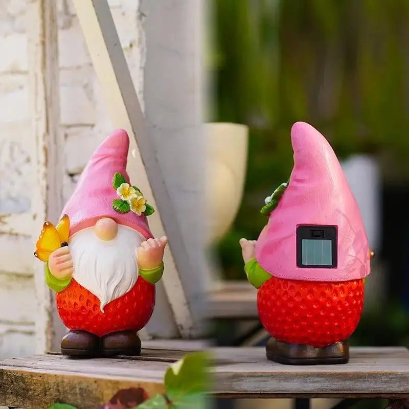 Solar Fruit Gnome Garden Statue – Resin Dwarf Sculpture Light
