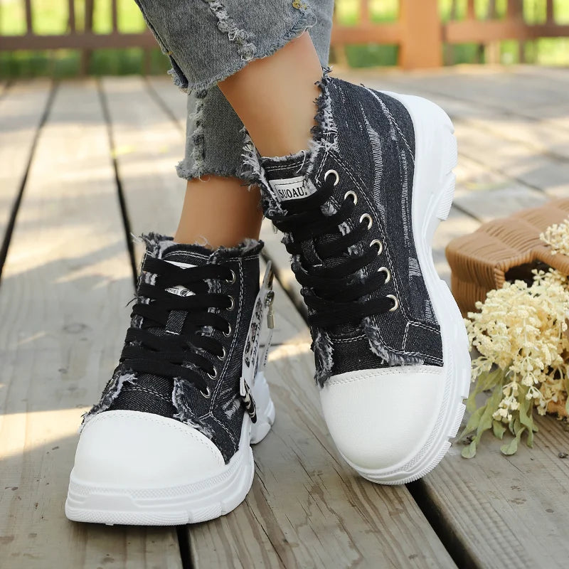 UXST Women's Canvas High-Top Sneakers | Thick Sole Casual Shoe