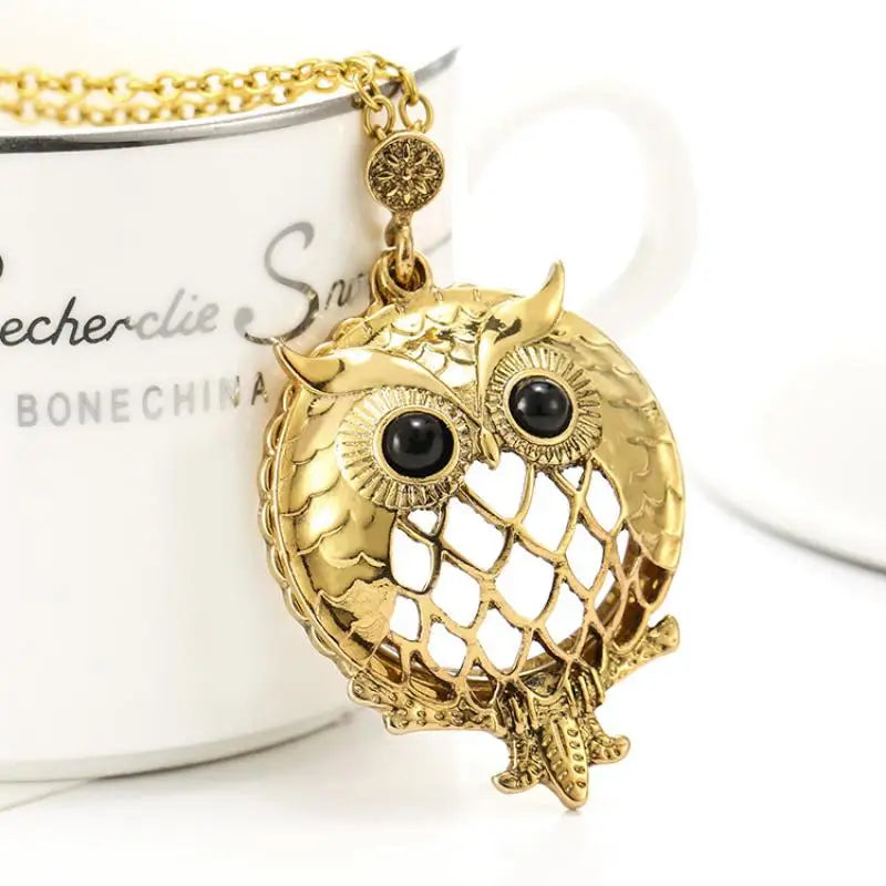Owl Magnifying Glass Pendant Necklace – Retro Long Sweater Chain