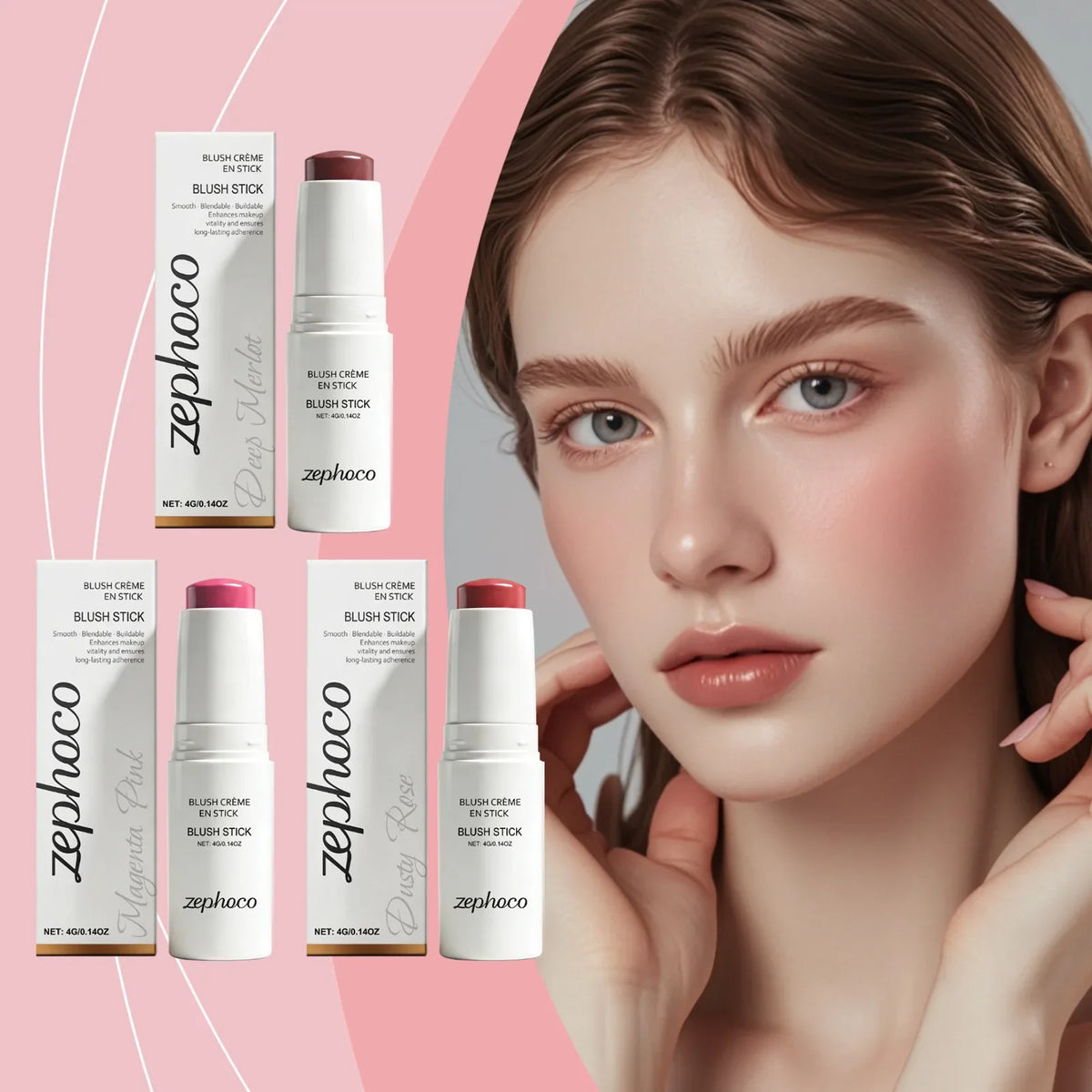 Zephoco Cream Blush Stick – Soft Mist, Hydrating Long-Wear