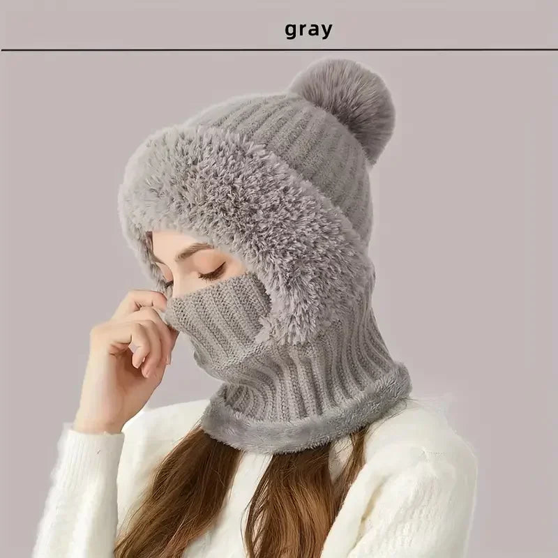 Thermal Fleece Knit Beanie Ear Covers All-in-one Windproof Hood Neck