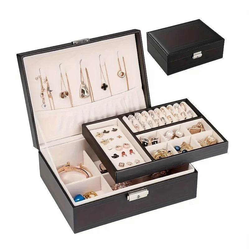 Simple Double-layer Jewelry Storage Box Ring Necklace Lock Decoration