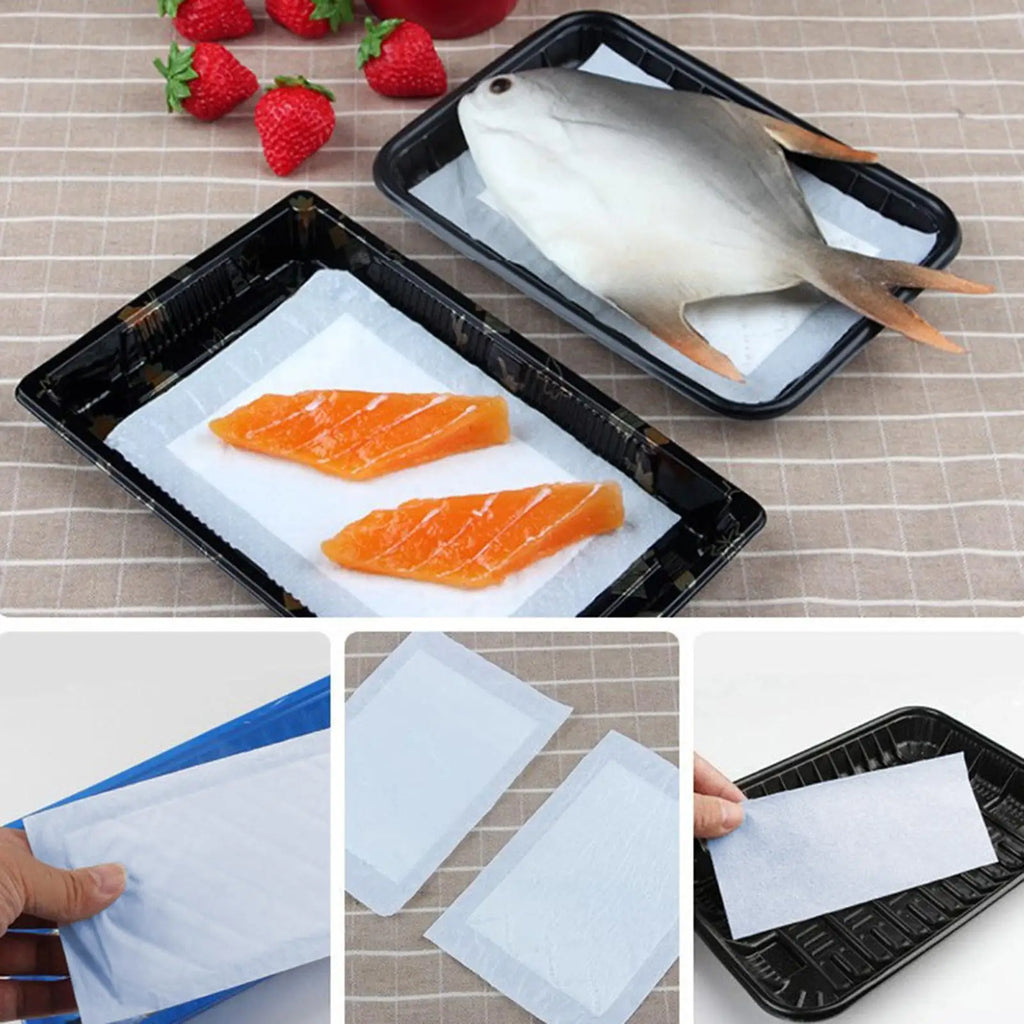 100-Pack Food-Safe Absorbent Pads for Meat, Fish & Produce