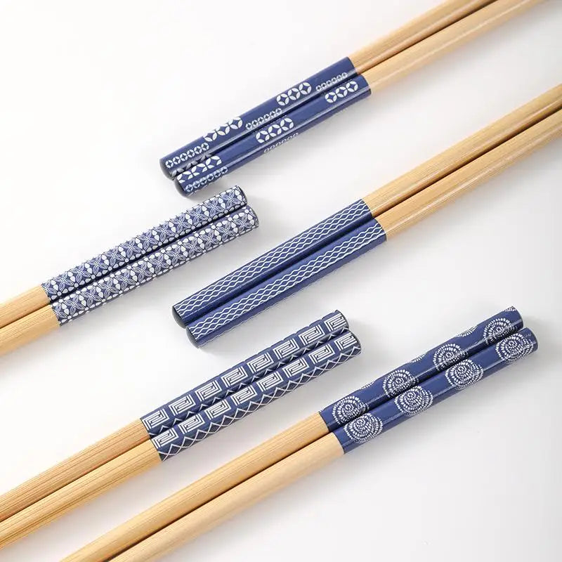 5Pairs Reusable Handmade Japanese Natural Bamboo Wood Chopsticks