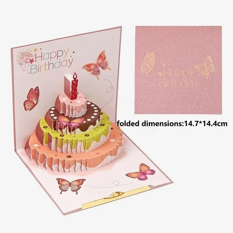3D Pop-Up Birthday Card – Butterfly Cake Foldable Greeting Card