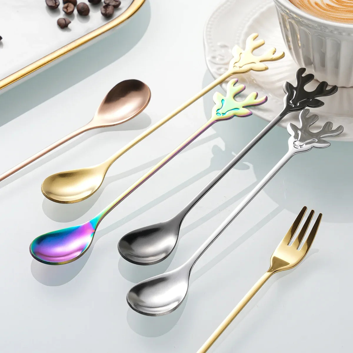 304 Stainless Steel Christmas Reindeer Coffee Spoon Elegant Dessert