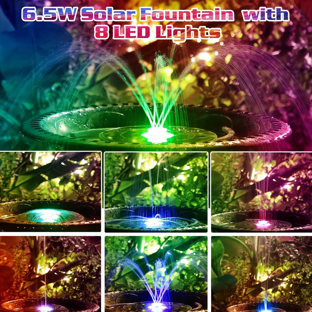 5.5W Solar Fountain Pump with LED Lights & Battery for Garden