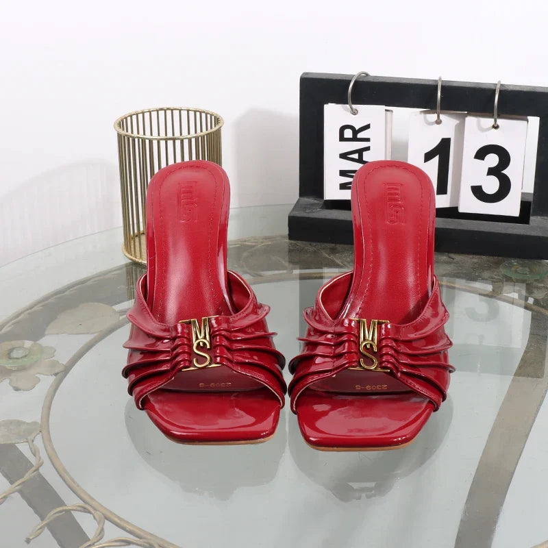 Women's High Heel Pleated Sandals – Metal Open Toe Stilettos