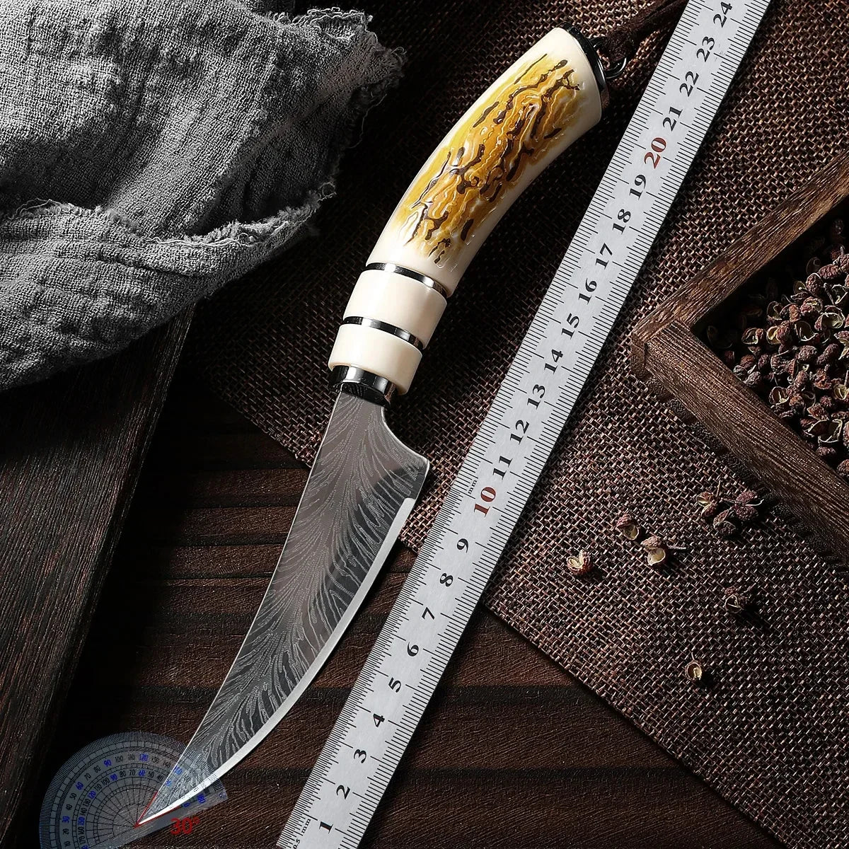 Damascus Curved Kitchen Knife – Sharp Stainless Steel Fruit Knife