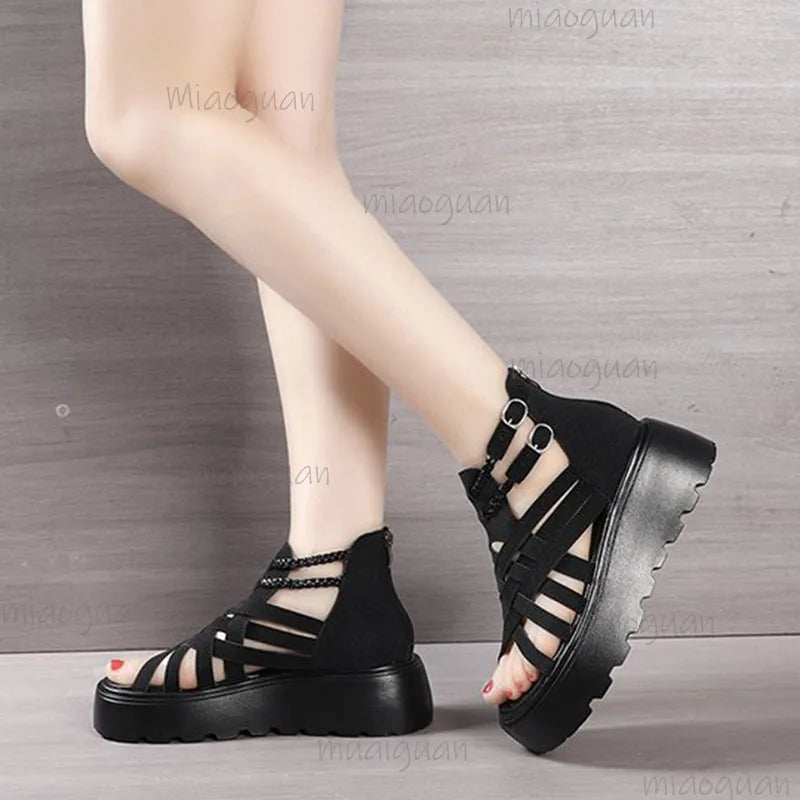 Women's Gladiator Wedge Sandals – Cross Strap Open Toe Platform