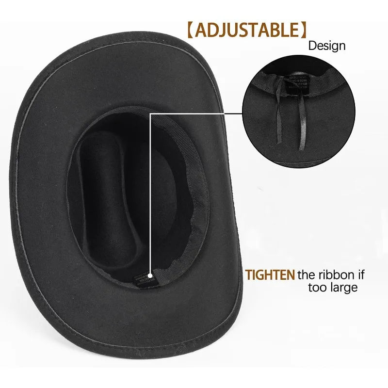 Western Cowboy Hat Unisex Roll Up Hat with Buckle Belt – Size M