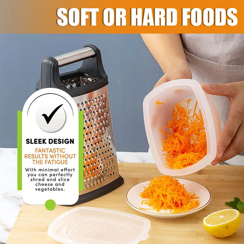 4-Sided Stainless Steel Box Grater with Container & Lid
