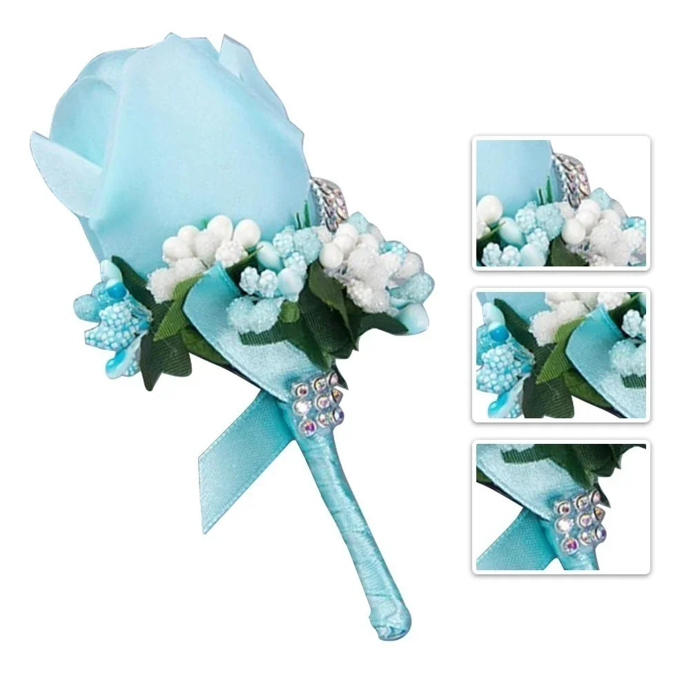 Silk Rose Groom Corsage Brooch – Men's Wedding Boutonnière Pin