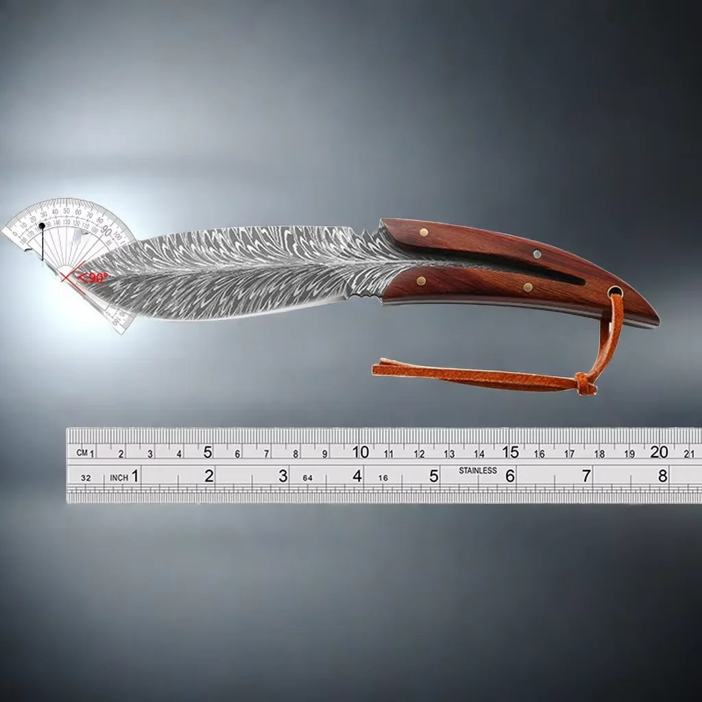 EDC Fixed Blade Knife – Patterned Leaf Blade & Wood Handle