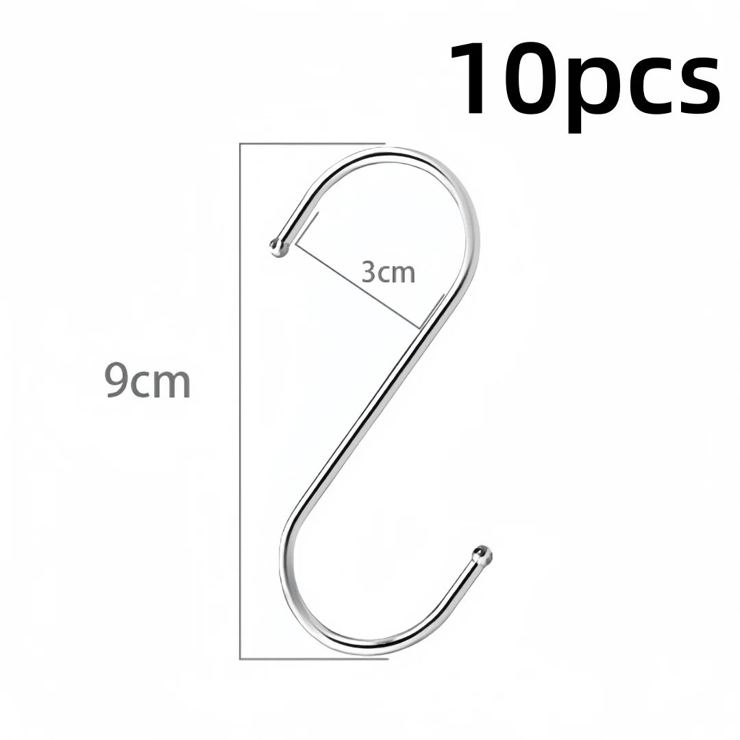 10-Pack Stainless Steel S Hooks – No-Drill Kitchen Organizer