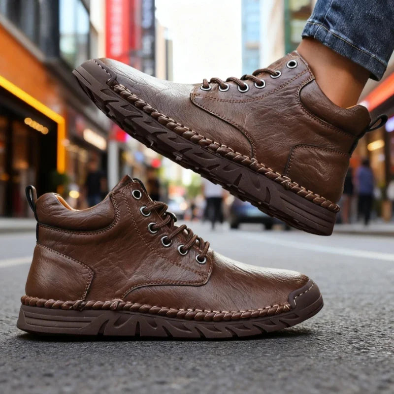 DQTBE Men's Lace-Up Leather Casual Sneakers | Breathable Flats