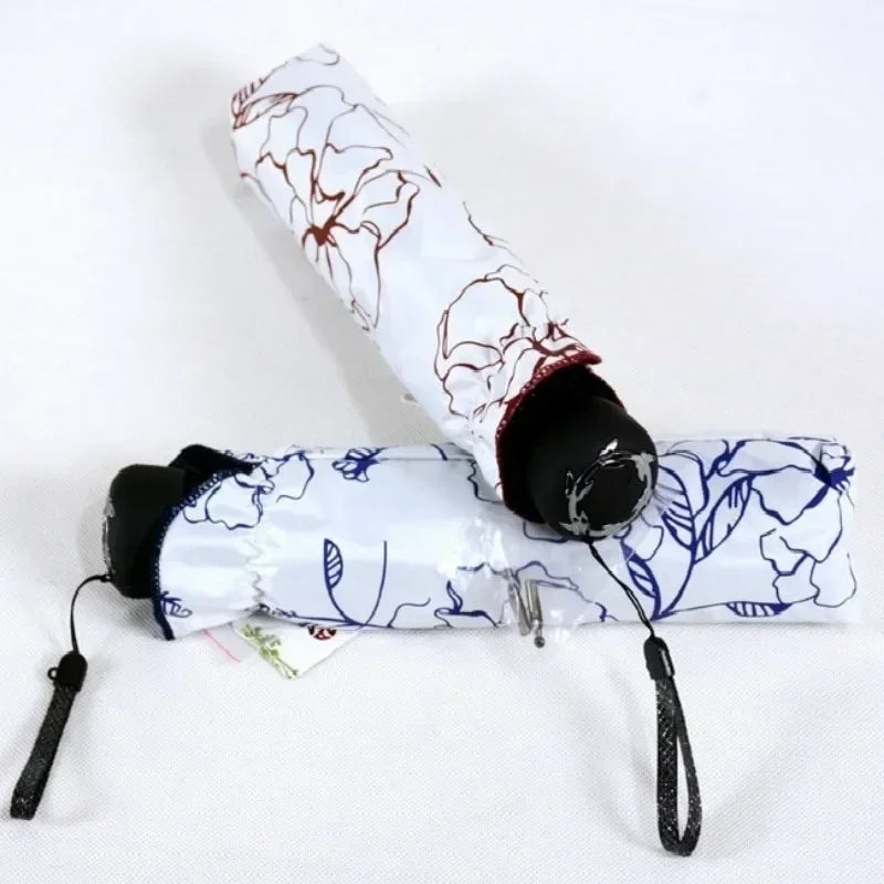 Rain Sunshine Dual-purpose Umbrella Anti UV Black Coating Hibiscus