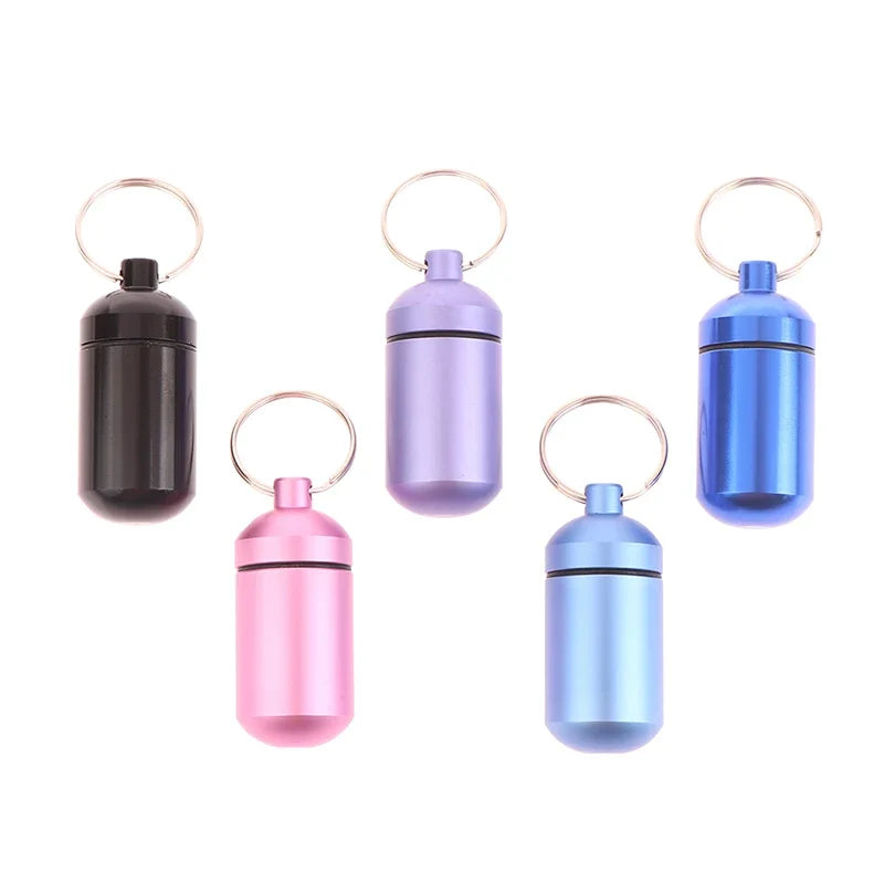 5 Colors Mini Aluminum Medicine Bottle Waterproof Outdoor Keychain