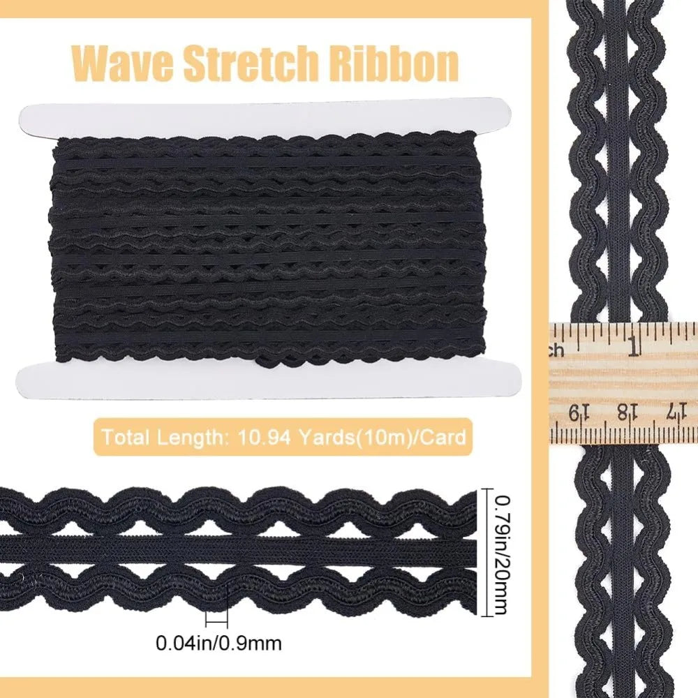10M Wavy Elastic Ribbon Trim 20mm Black – Nylon Sewing Cord