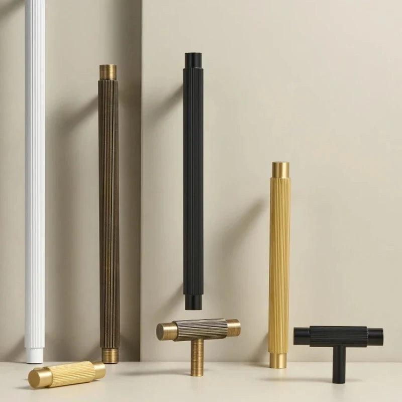 Solid Brass Linear T-Bar Cabinet Handle & Drawer Pull | Multi-Size