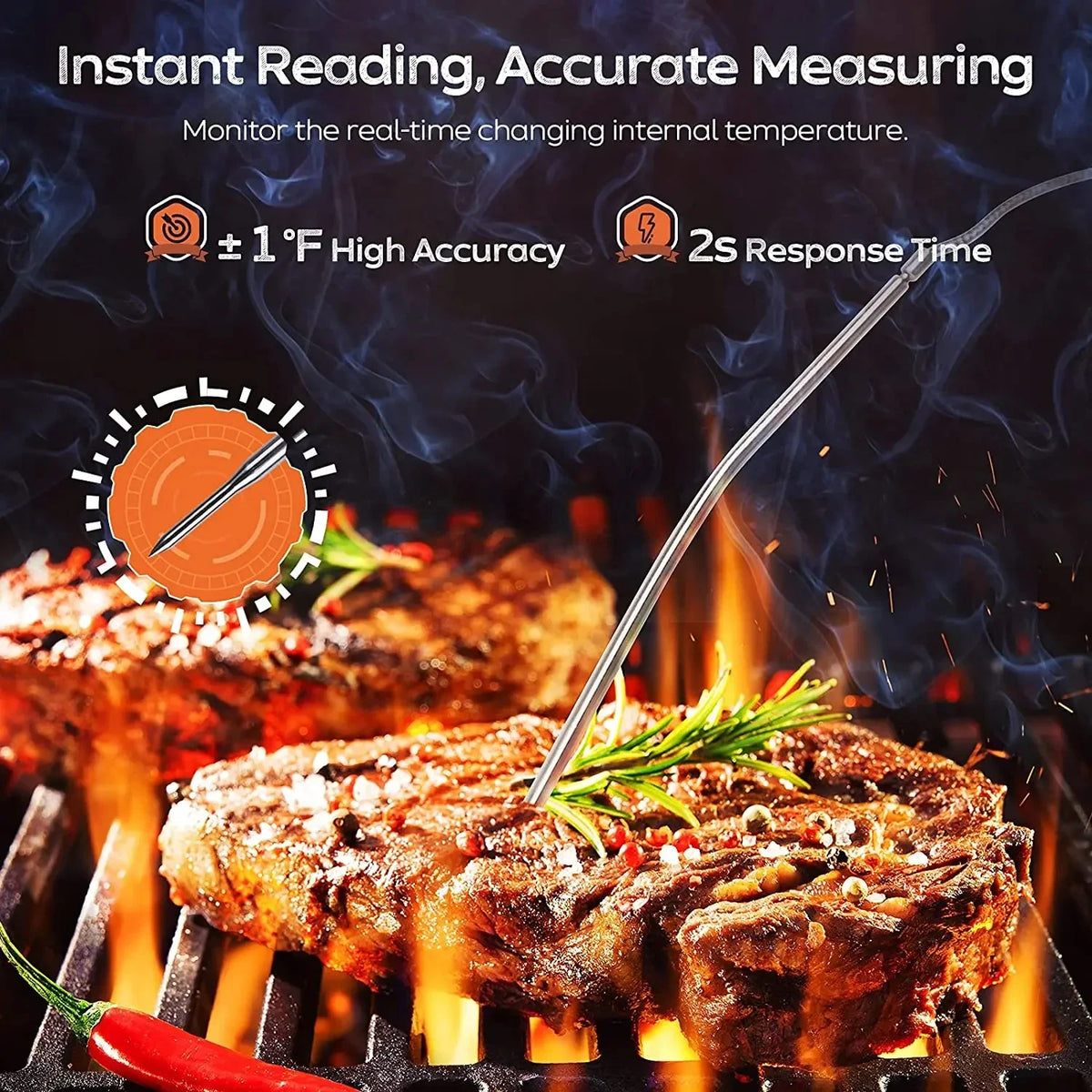 Digital Meat Thermometer – Instant Read Waterproof BBQ Probe