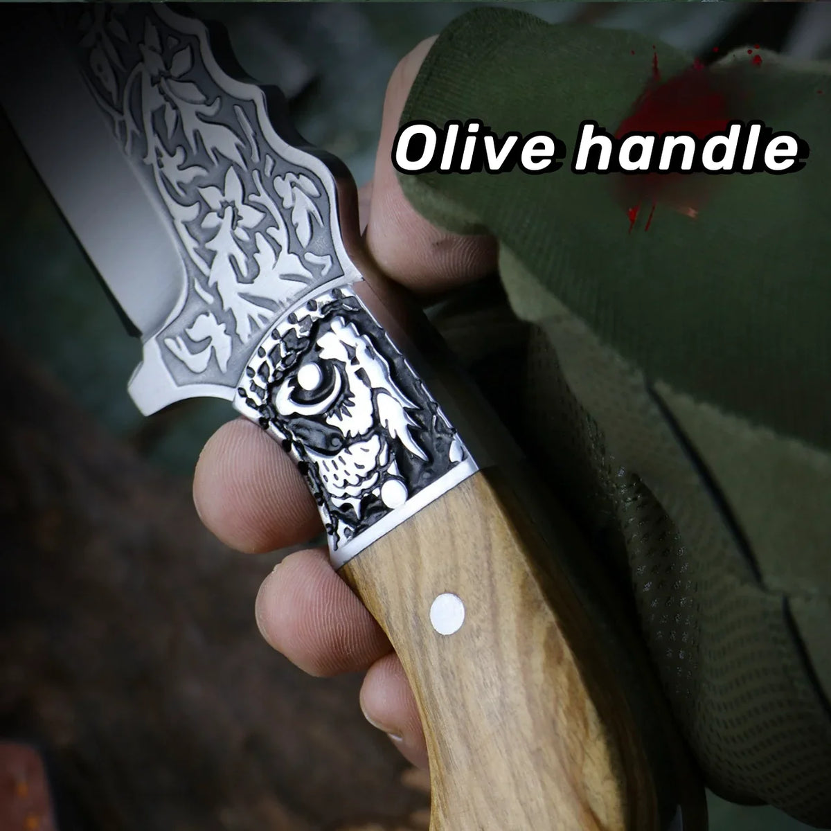 Fixed Blade Camping Knife – Stainless Steel & Olive Wood