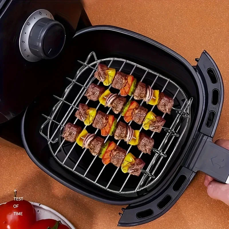 7.87" Air Fryer Square Grill Rack with 4 BBQ Skewers