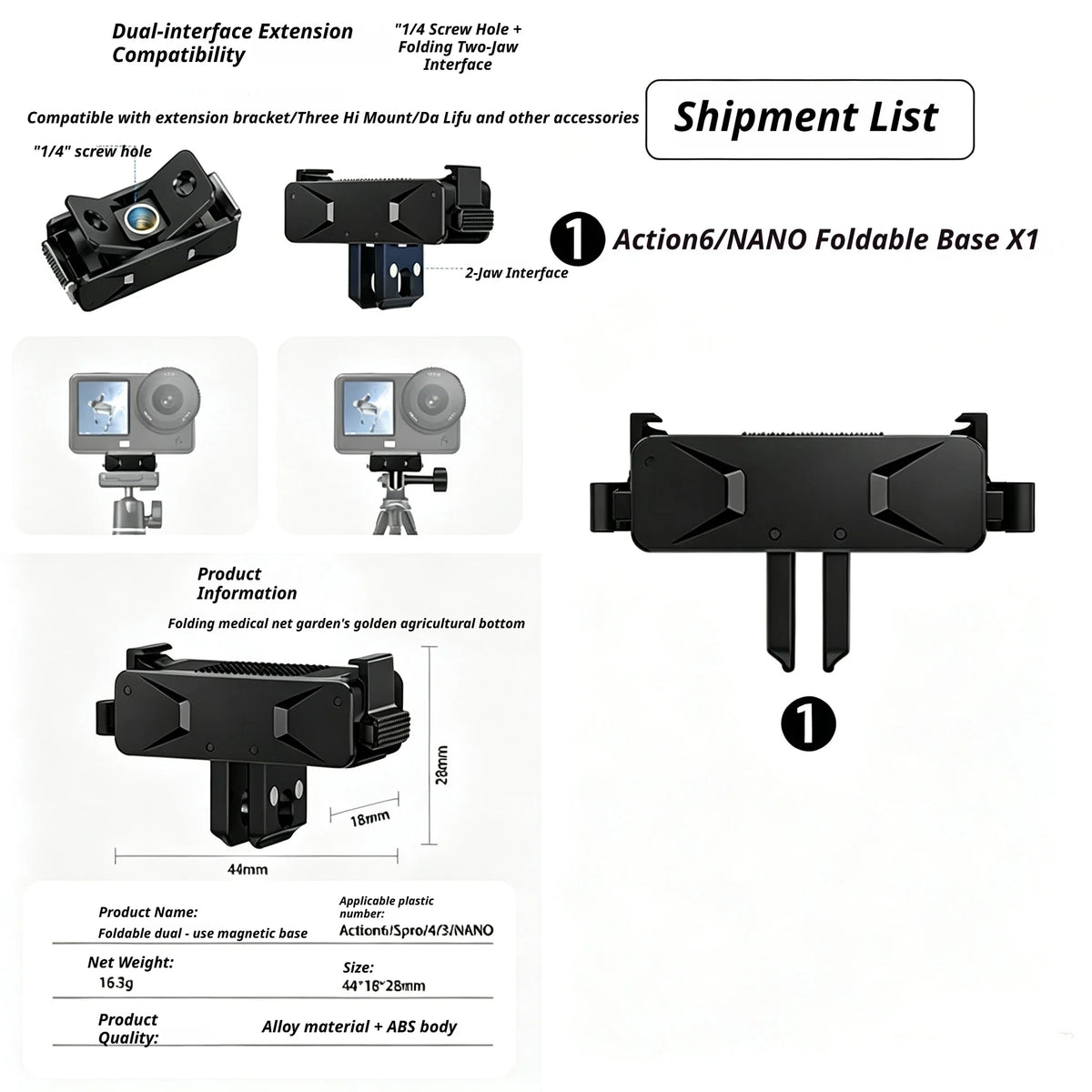 DJI Osmo Nano & Action 6 Magnetic Two-Claw Quick Release Mount