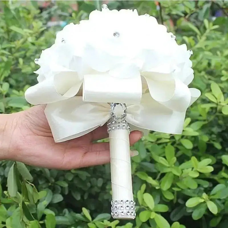 Crystal Rose Pearl Bridal Bouquet – Silk Artificial Wedding Flowers