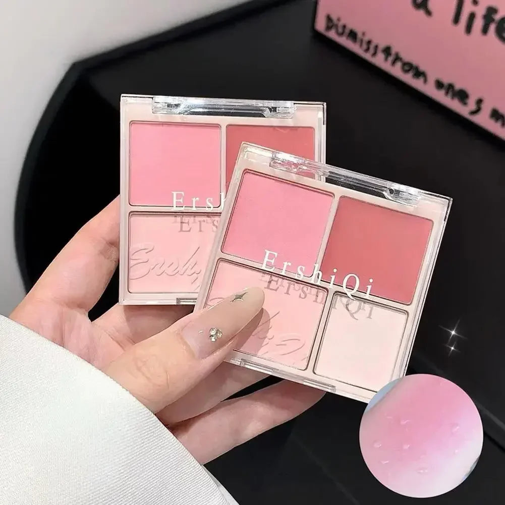 4-Color Matte Blush Palette – Pigmented Shimmer Cheek Makeup