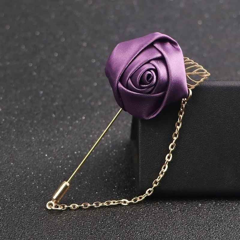 Rose Flower Brooch Pin – Fabric Yarn Floral Lapel Pin Unisex