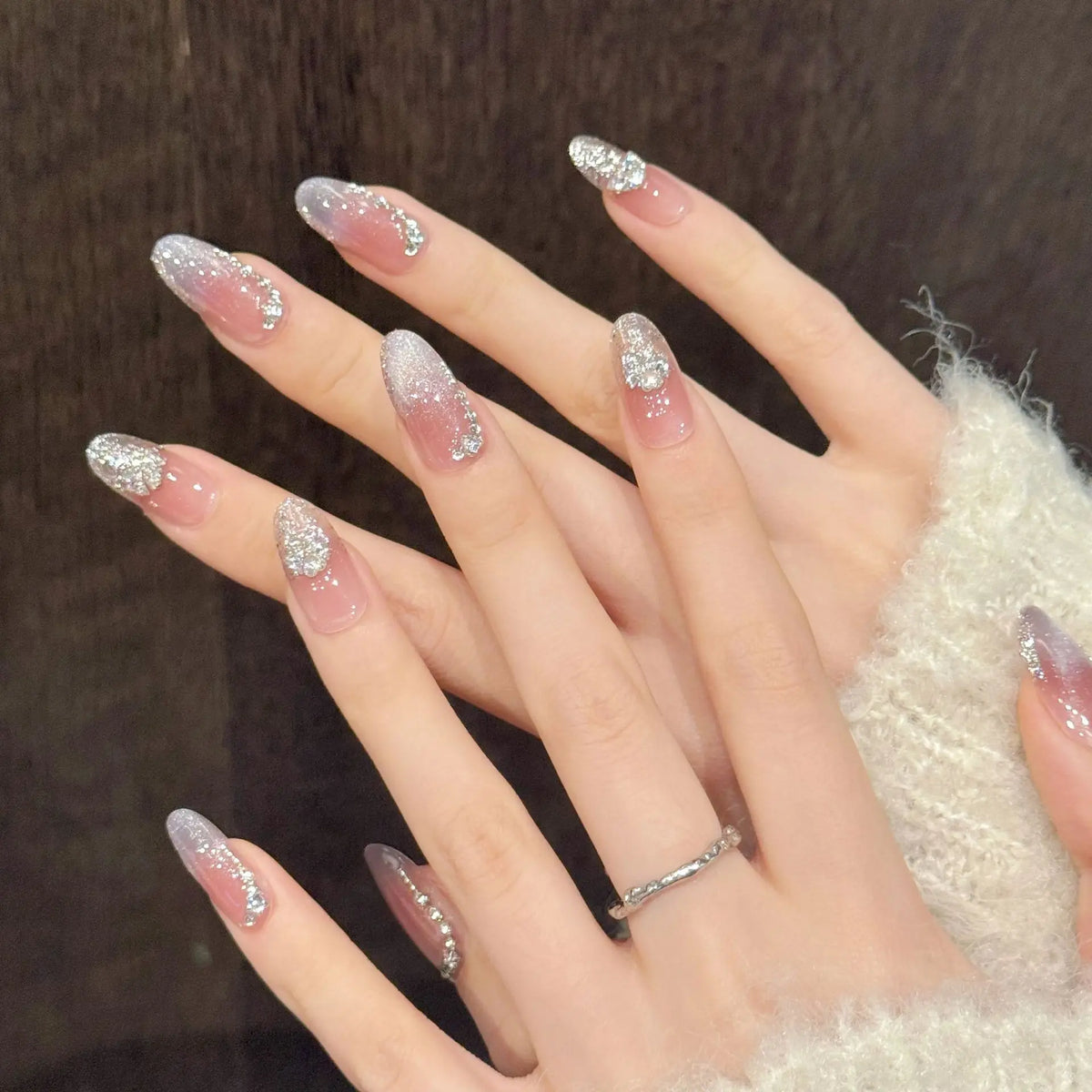 Light Purple Cat's Eye Press On Nails – Rhinestone Set of 10