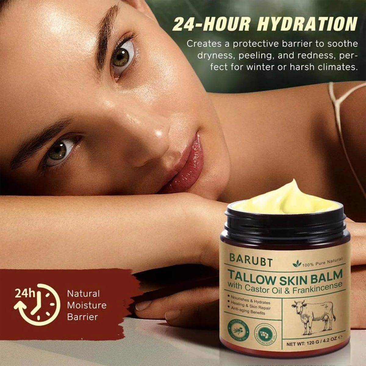 Natural Tallow Face Moisturizer Beeswax Grass-fed Whipped Honey Cream