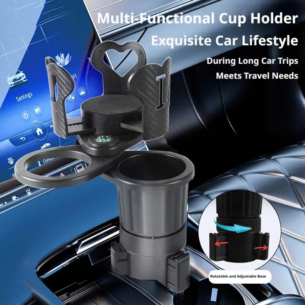3 1 Car Cup Holder Expander Adapter 360 Rotatable Dual Built Compass