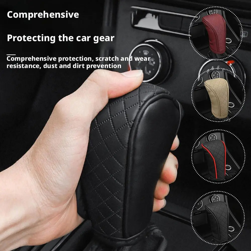Car Gear Shift Cover Universal Bovine Leather Breathable Carbon Fiber
