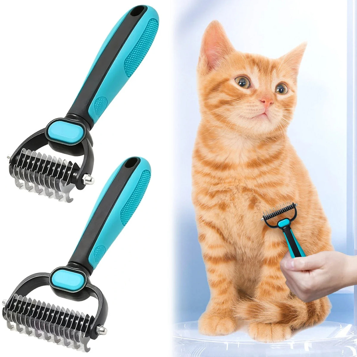 2-in-1 Double-Sided Pet Grooming Rake for Cats & Dogs