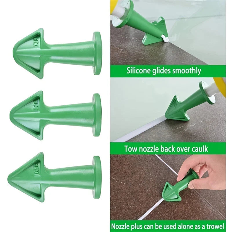 3-Piece Silicone Caulking Nozzle Kit (6.5R, 10R, 13R) Reusable