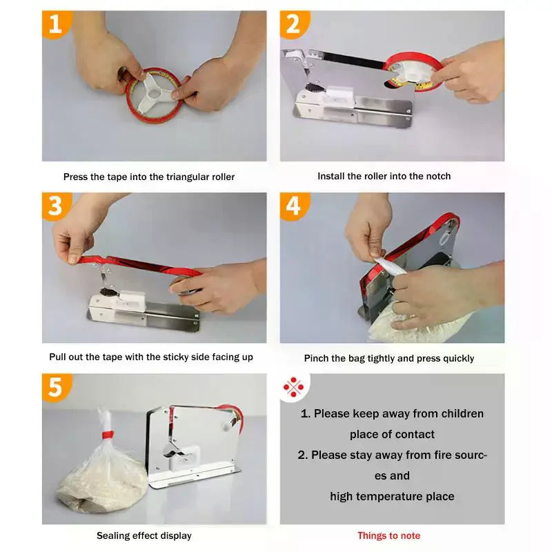 Portable Metal Bag Sealer & Tape Dispenser with Cutter