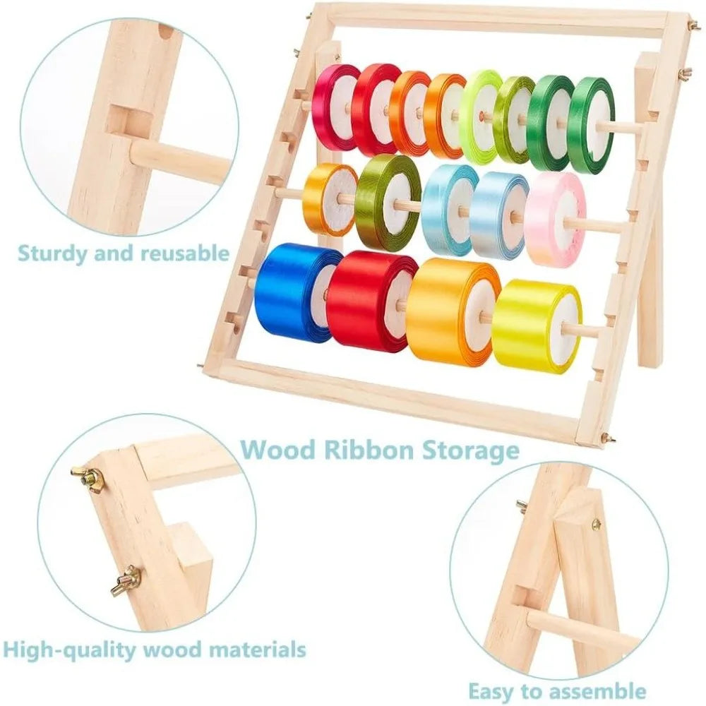 3-Tier Wood Ribbon Holder & Spool Organizer for Crafts