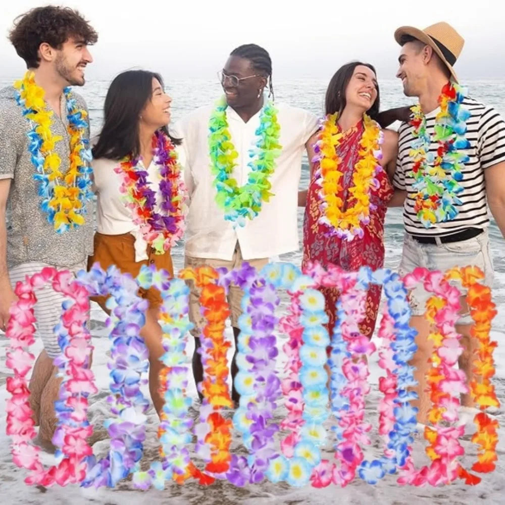 10-Pack Hawaiian Lei Flower Garlands – Luau Party Necklaces
