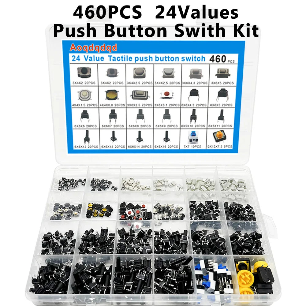 460-Piece SMD Tactile Push Button Switch Kit – 24 Values